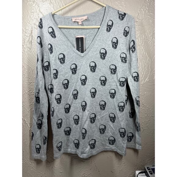 Philosophy Skulls On Cashmere Blend Sweater V Neck Long Sleeve Womens Size Small - Picture 1 of 5